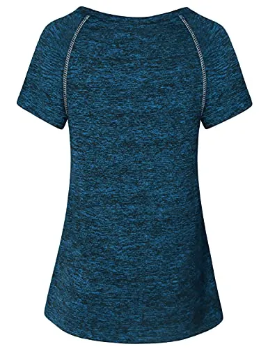 MISS FORTUNE Workout Tshirts for Women Gym, Yoga Tops Running Sports Top Athletic Hiking Shirt Loose Fitting Basic Comfortable Flowy Tennis Tees Activewear, Blue 1X