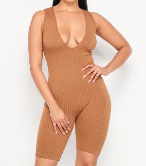Mocha Ribbed Body Shaping Romper