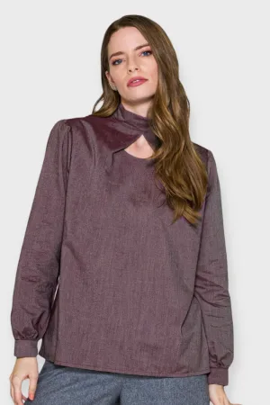 Mona Mauve Open Mock Neck Blouse