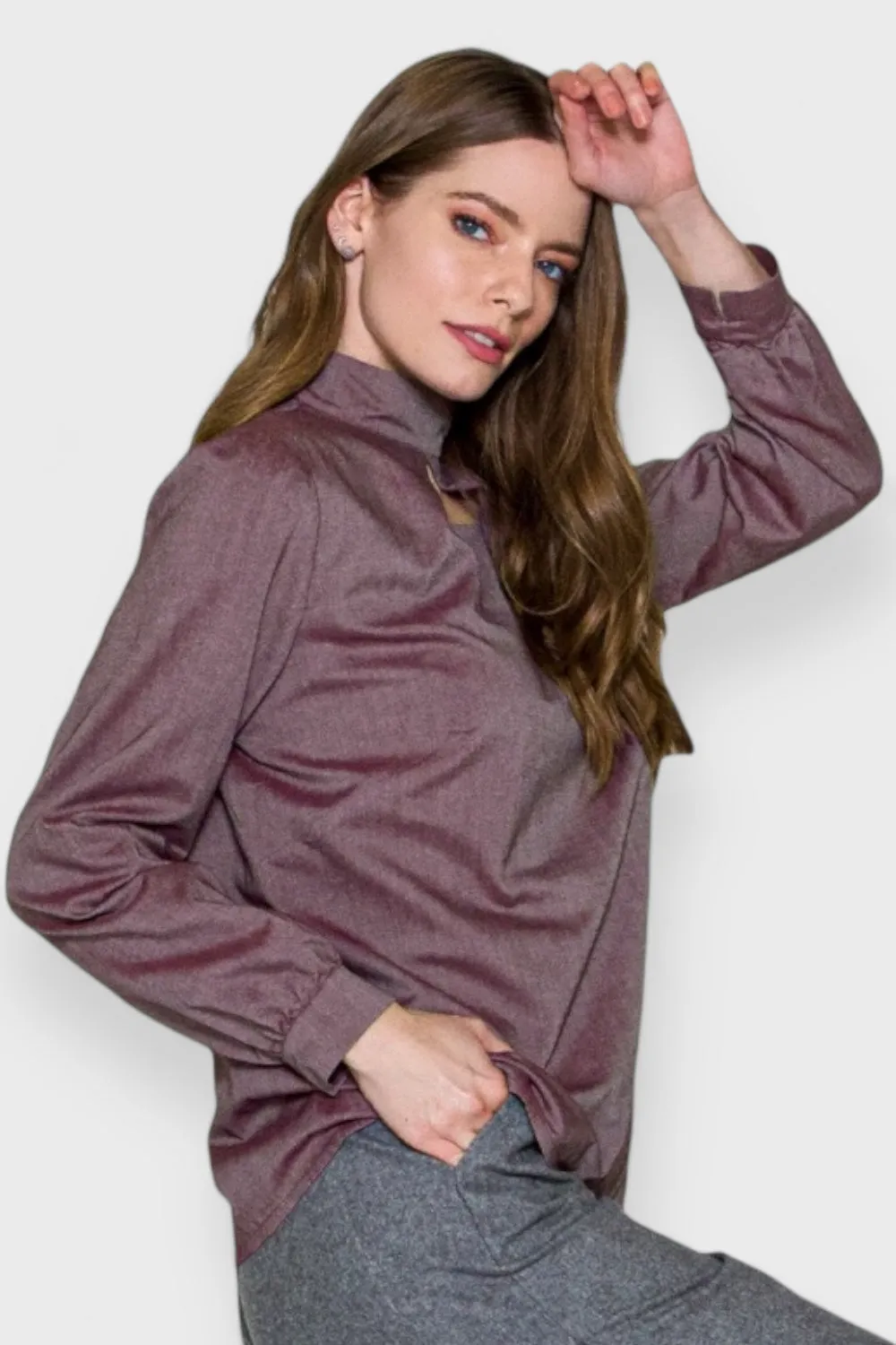 Mona Mauve Open Mock Neck Blouse
