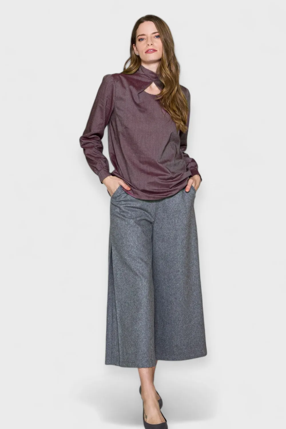 Mona Mauve Open Mock Neck Blouse