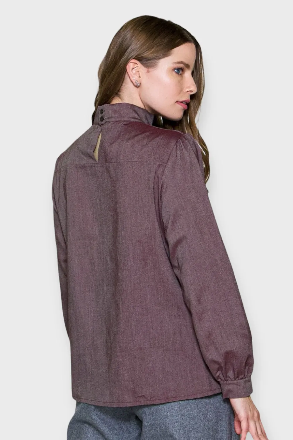 Mona Mauve Open Mock Neck Blouse