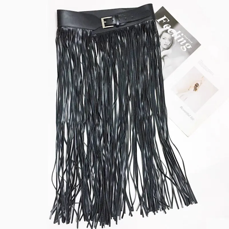 Nadine Faux Leather Tassel Skirt Belt