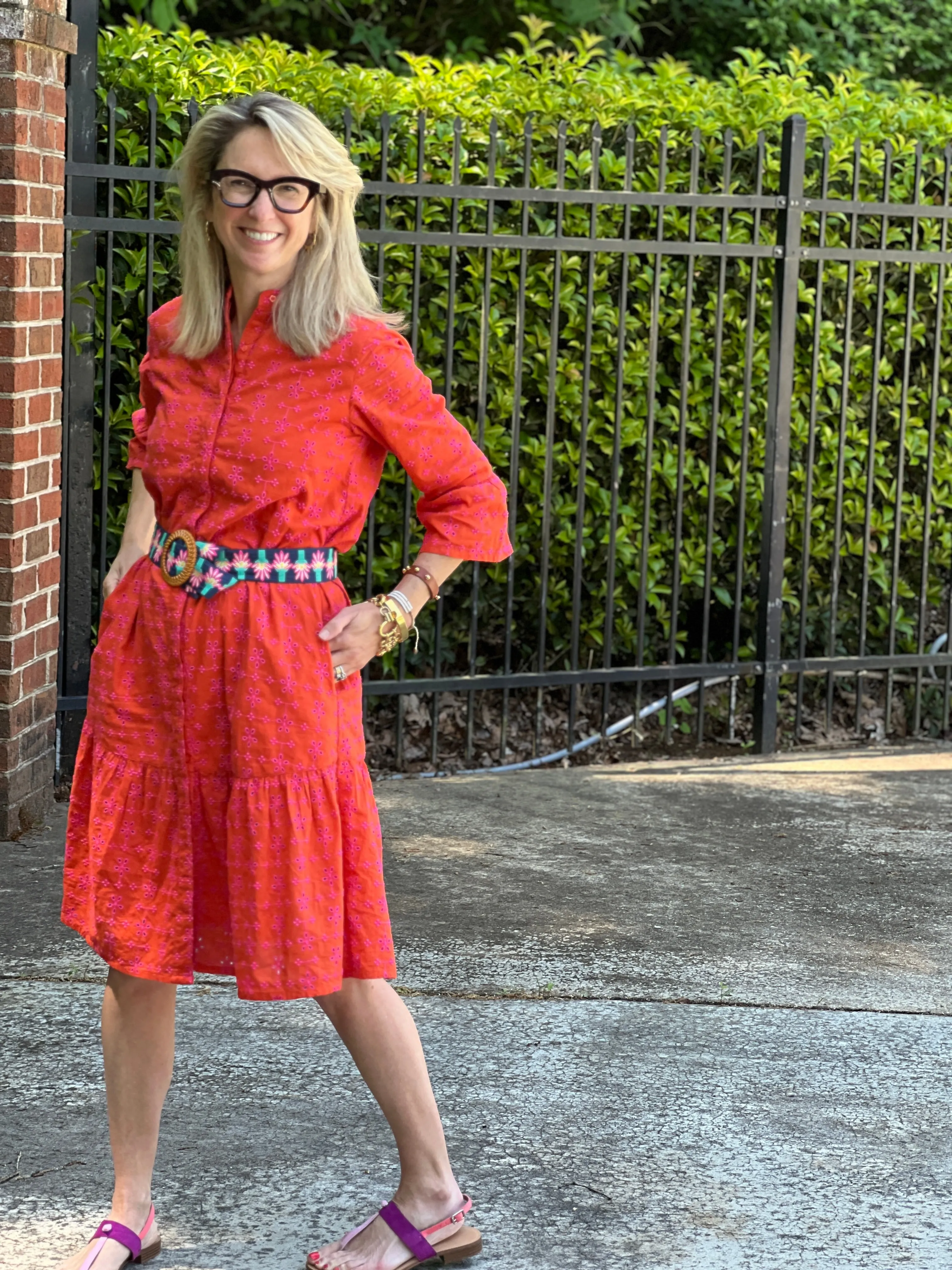 Naples Embroidered Dress Flame