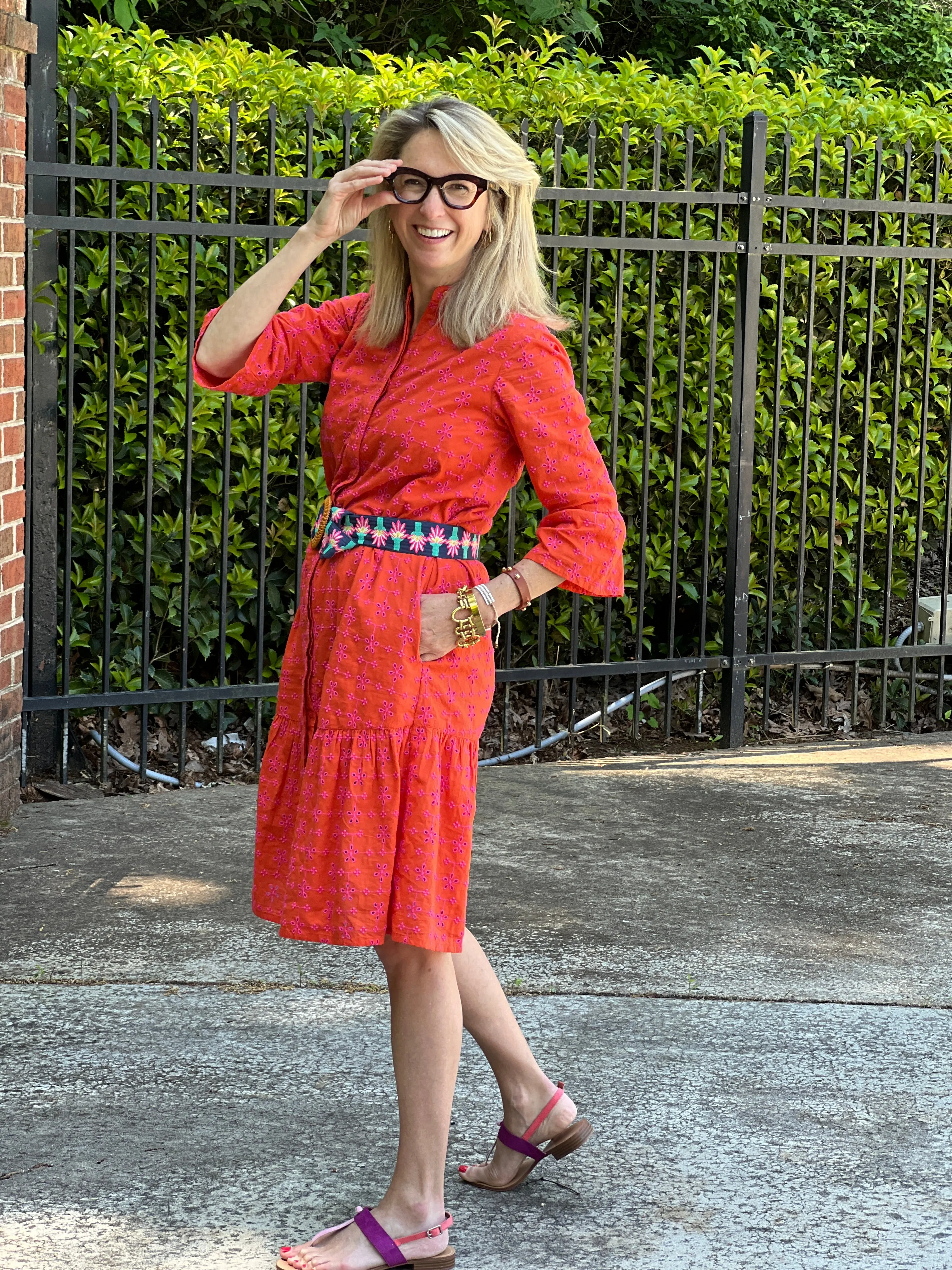 Naples Embroidered Dress Flame