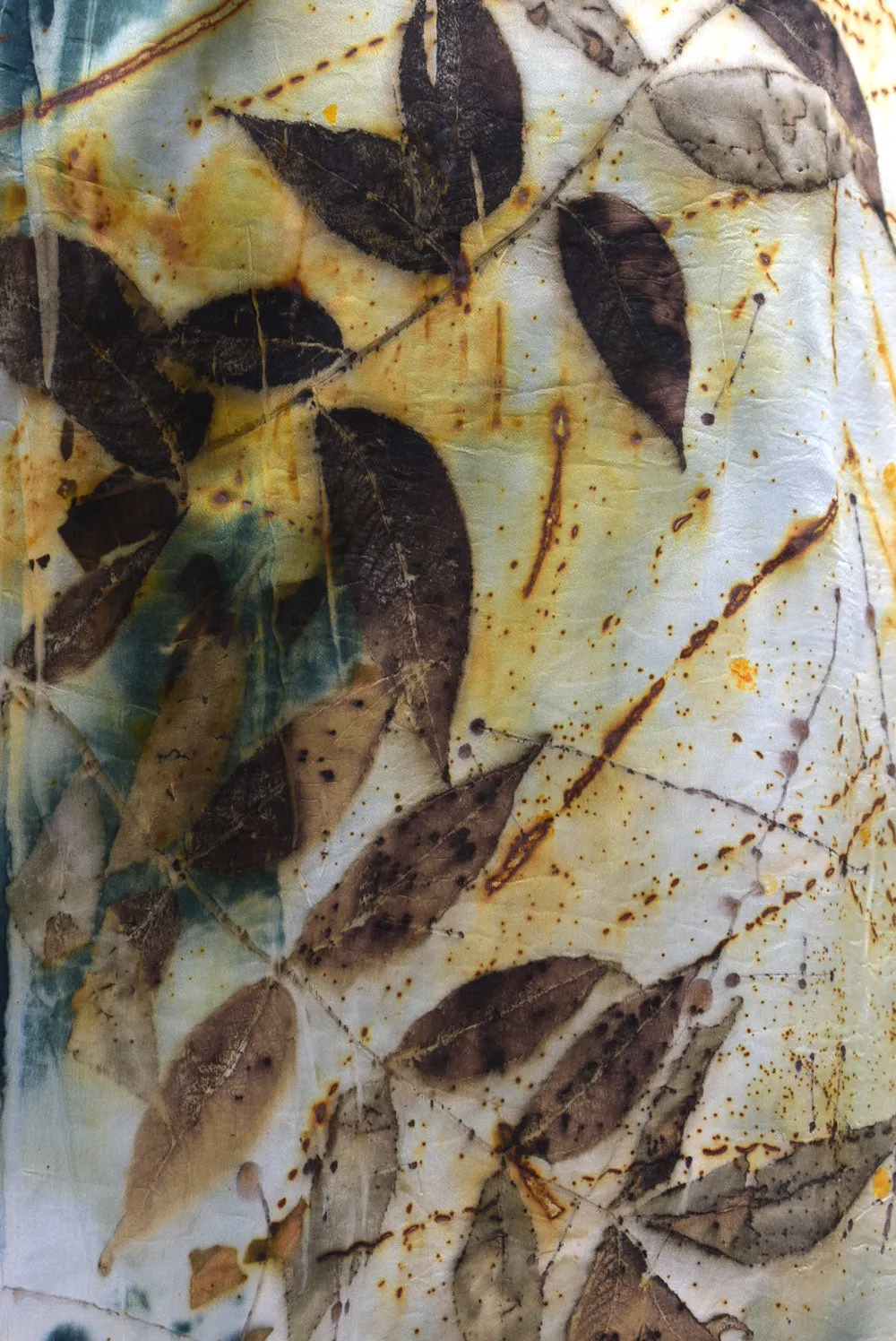 Natural Hand Dyed Eco Printed Wearable Art Fashion Silk Satin Scarf Accessory