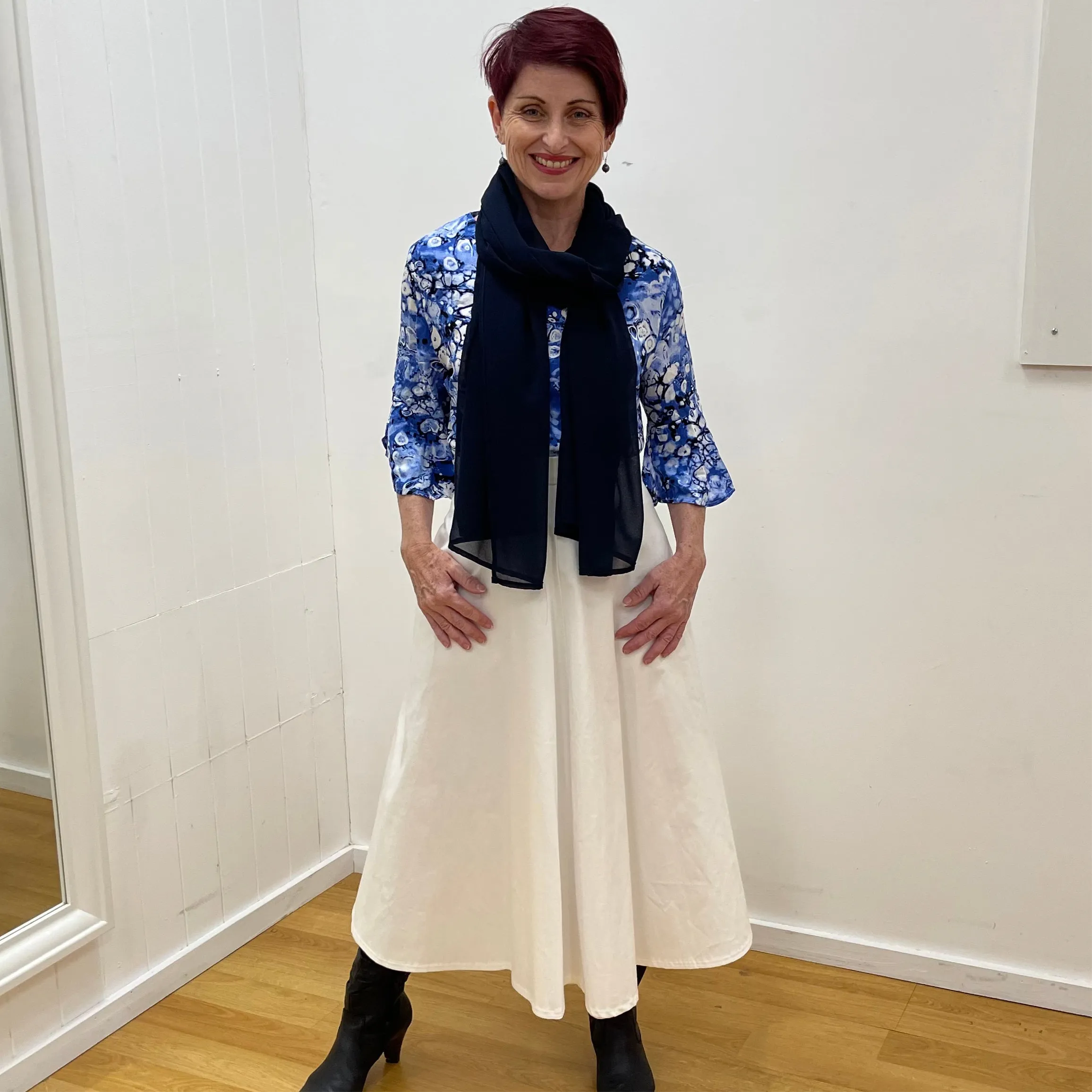 Navy Chiffon Scarf