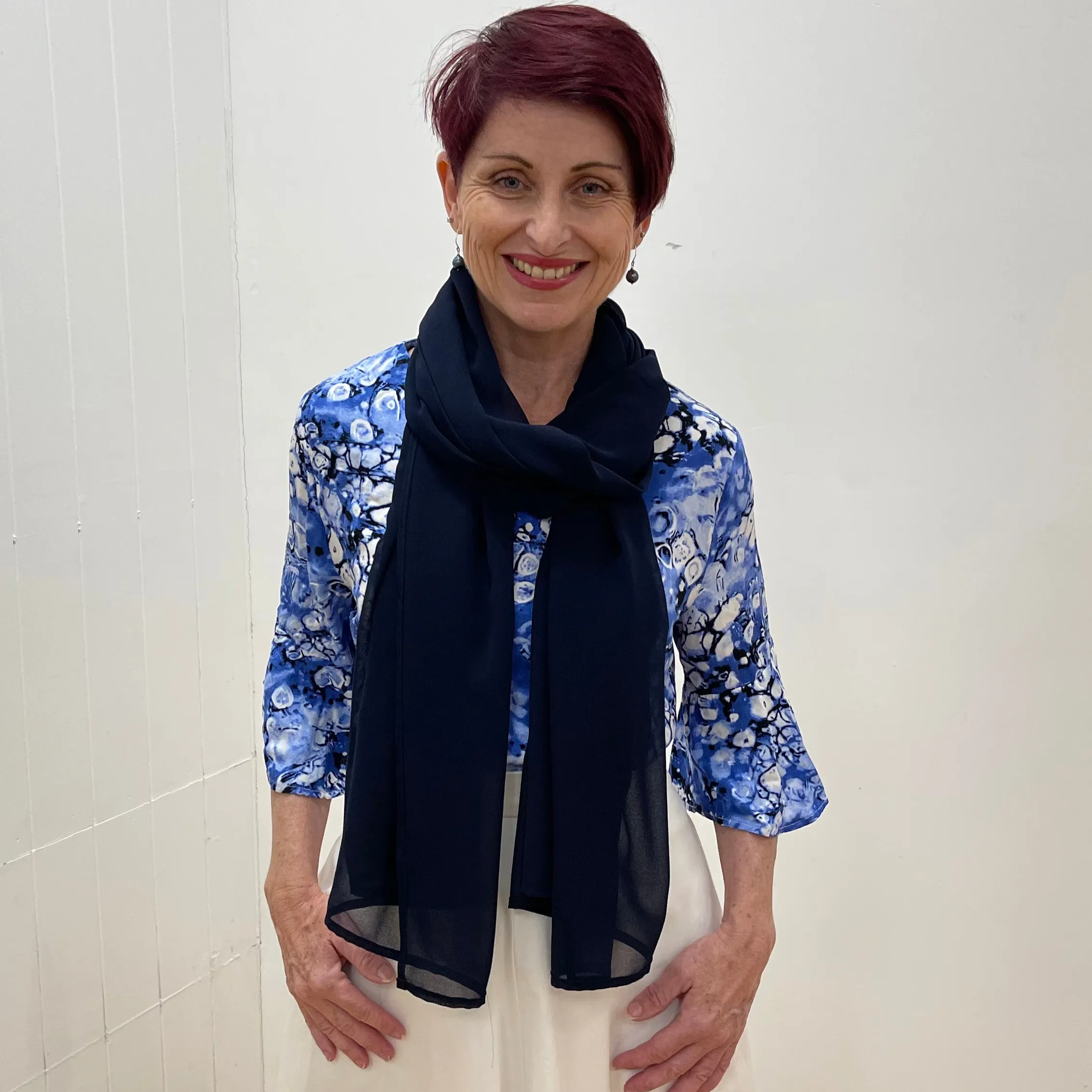 Navy Chiffon Scarf