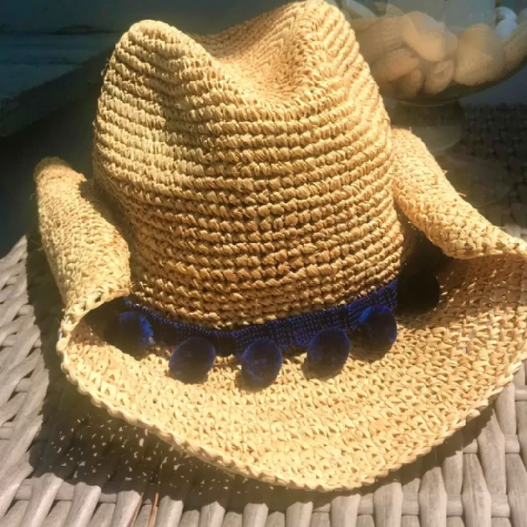 Navy Pom Cowboy Hat