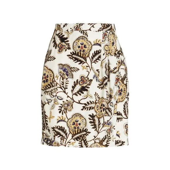 NEW BA&amp;SH Venise Floral Print Crepe Mini Wrap Skirt in Ecru Sz. XS