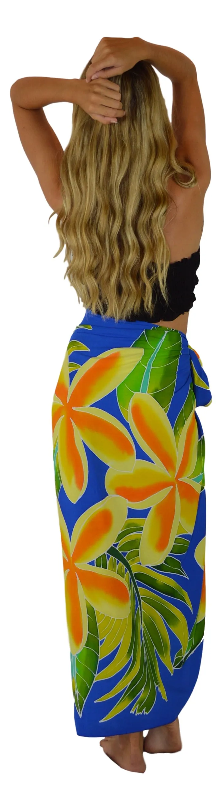 New Island Style Batik - Plumeria, Hand Painted, Full-Sized Sarong (Royal Blue w/Plumeria)…