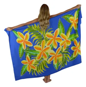 New Island Style Batik - Plumeria, Hand Painted, Full-Sized Sarong (Royal Blue w/Plumeria)…