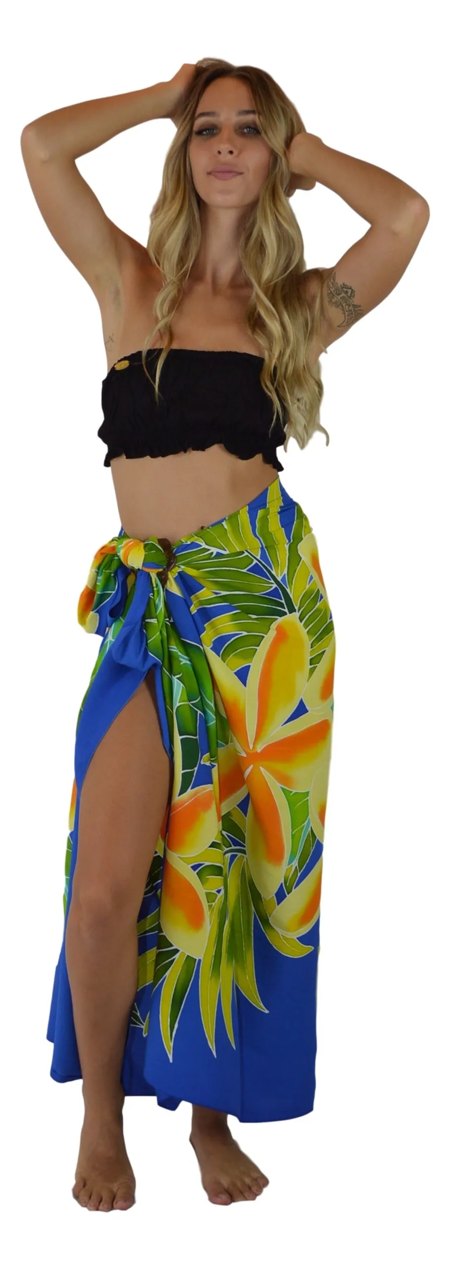 New Island Style Batik - Plumeria, Hand Painted, Full-Sized Sarong (Royal Blue w/Plumeria)…