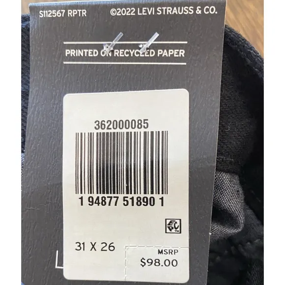 NEW Levi's 501 Jeans Womens 31x26 Original Cropped High Rise Straight Leg Black