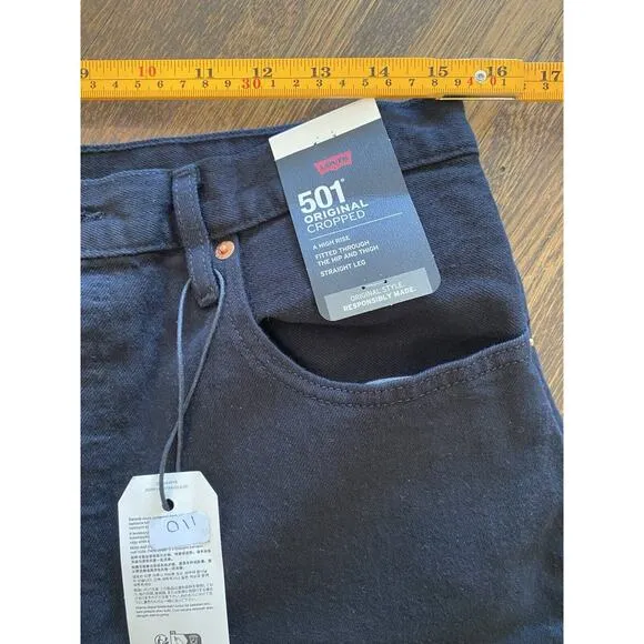NEW Levi's 501 Jeans Womens 31x26 Original Cropped High Rise Straight Leg Black