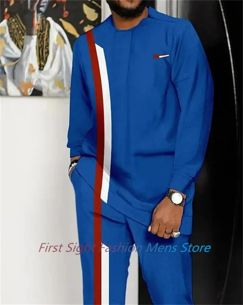 New Long Sleeve African Suit Print Autumn Oversize Men's T-Shirt Trousers 2-piece Set Fashion Street Casual Outfits Man Clothes