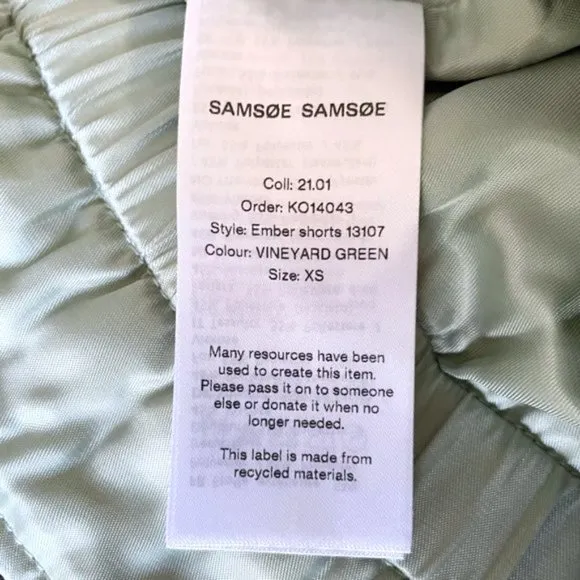 New SAMSOE SAMSOE Quilted Paperbag Waist Ember Shorts Vineyard Green Size XS