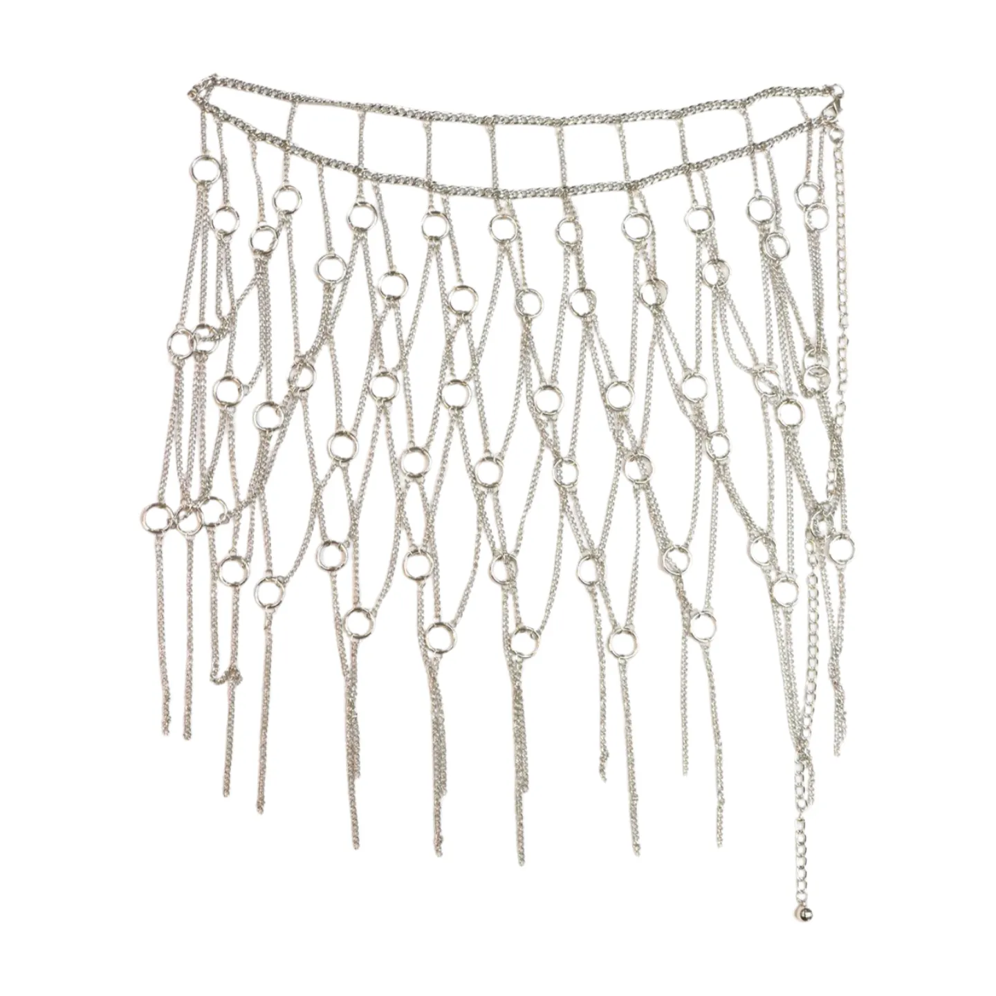 New Women Silver Metal Chain Circle Rings Skirt Belt High Waist S M