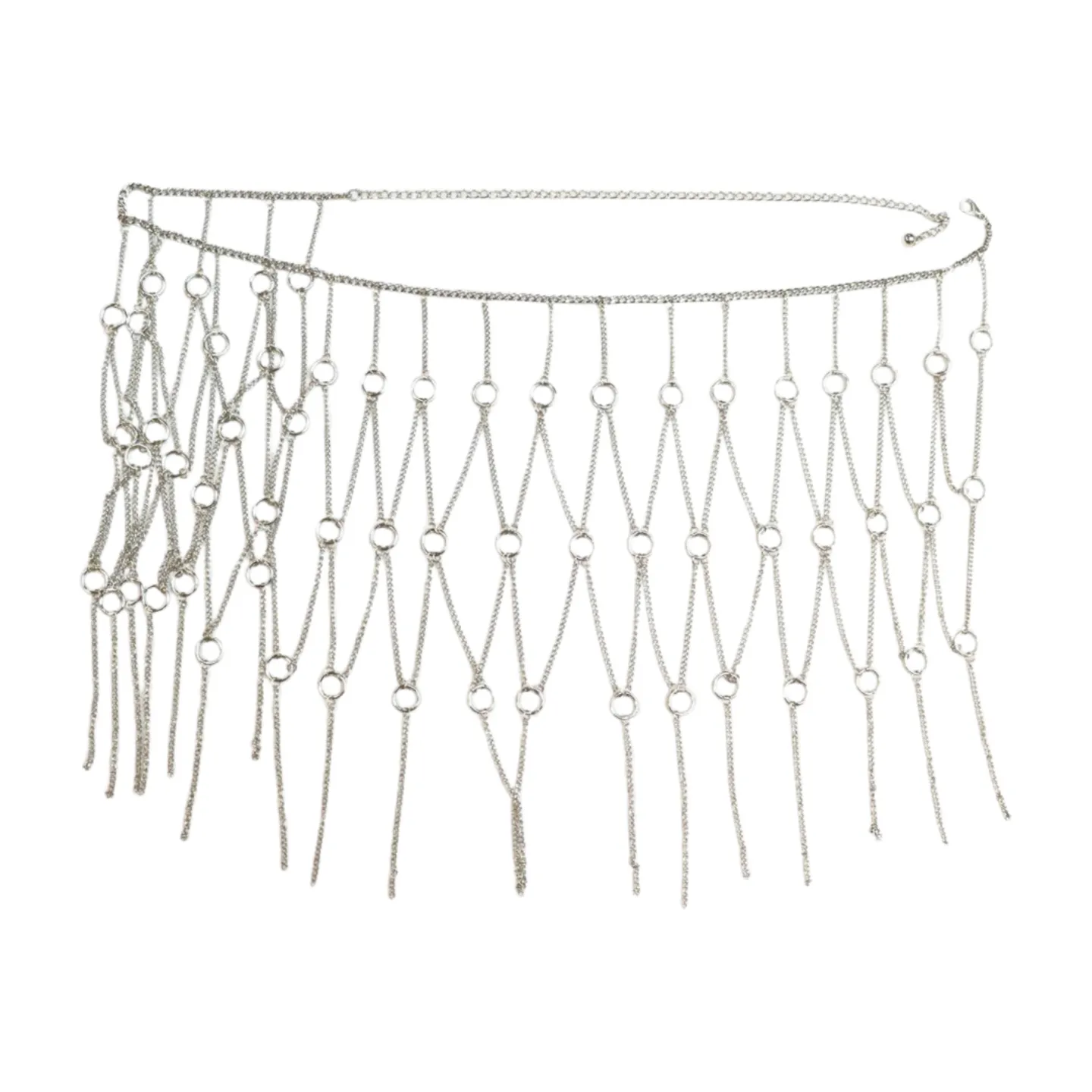 New Women Silver Metal Chain Circle Rings Skirt Belt High Waist S M