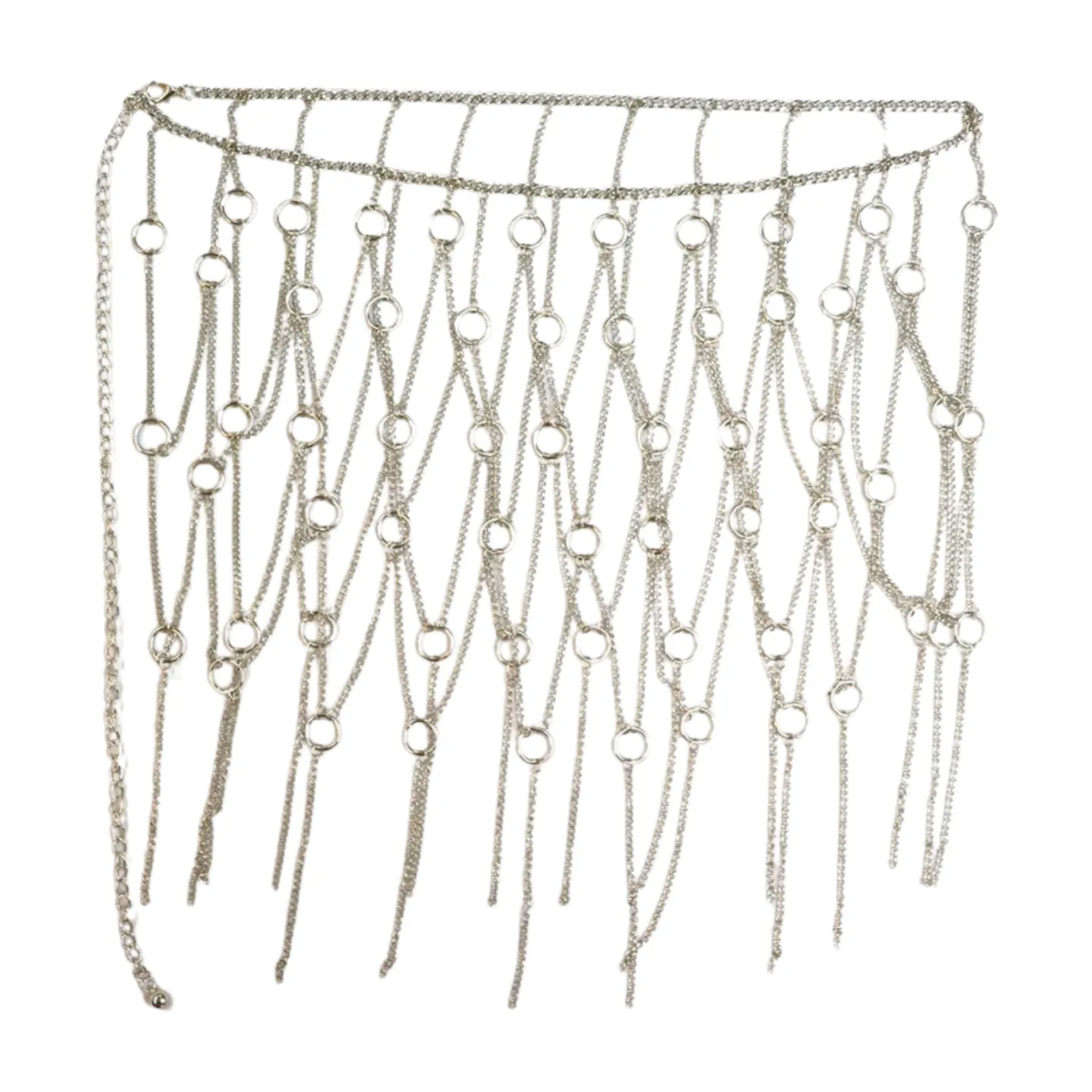 New Women Silver Metal Chain Circle Rings Skirt Belt High Waist S M