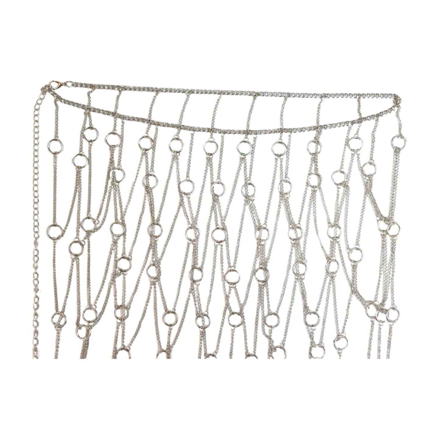 New Women Silver Metal Chain Circle Rings Skirt Belt High Waist S M