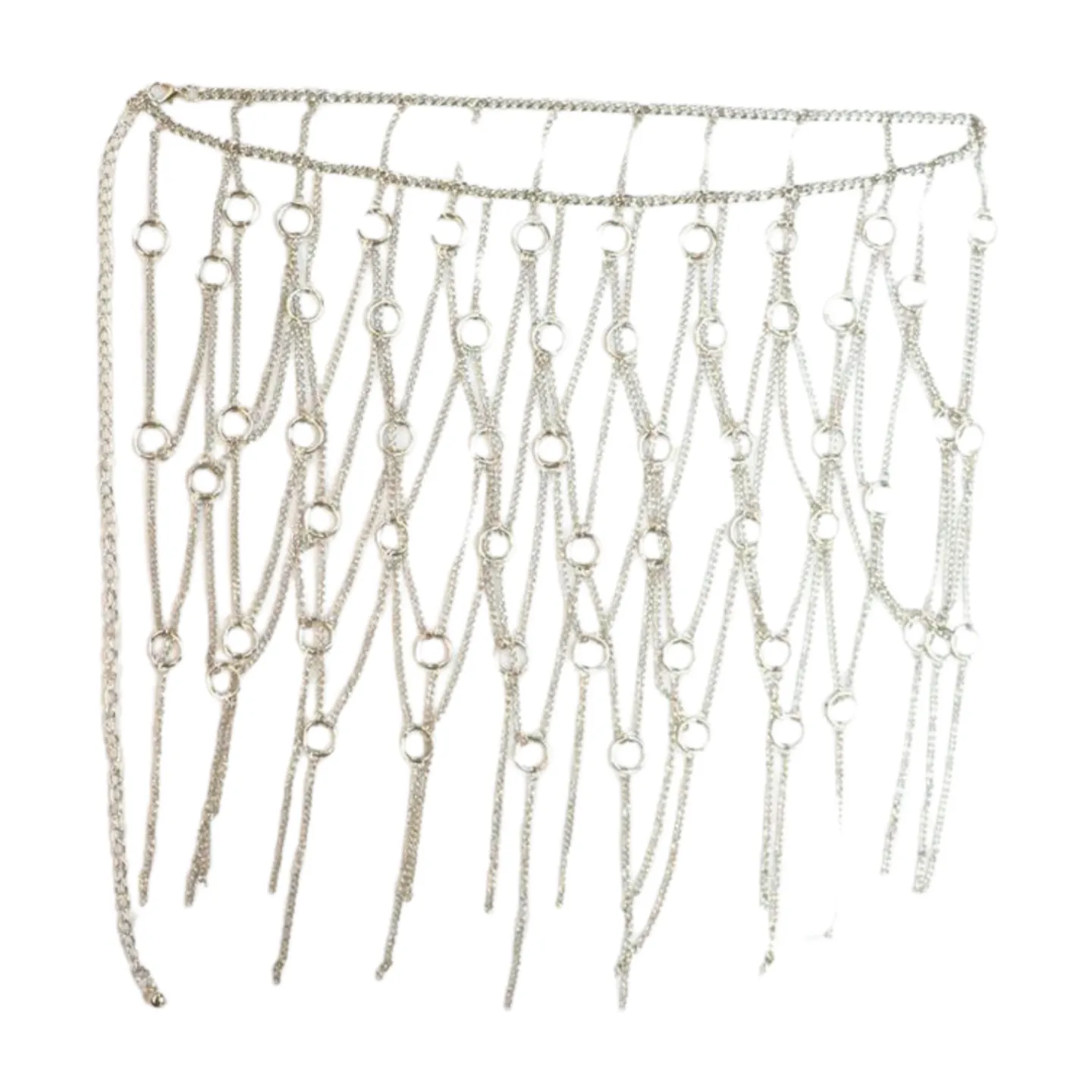 New Women Silver Metal Chain Circle Rings Skirt Belt High Waist S M
