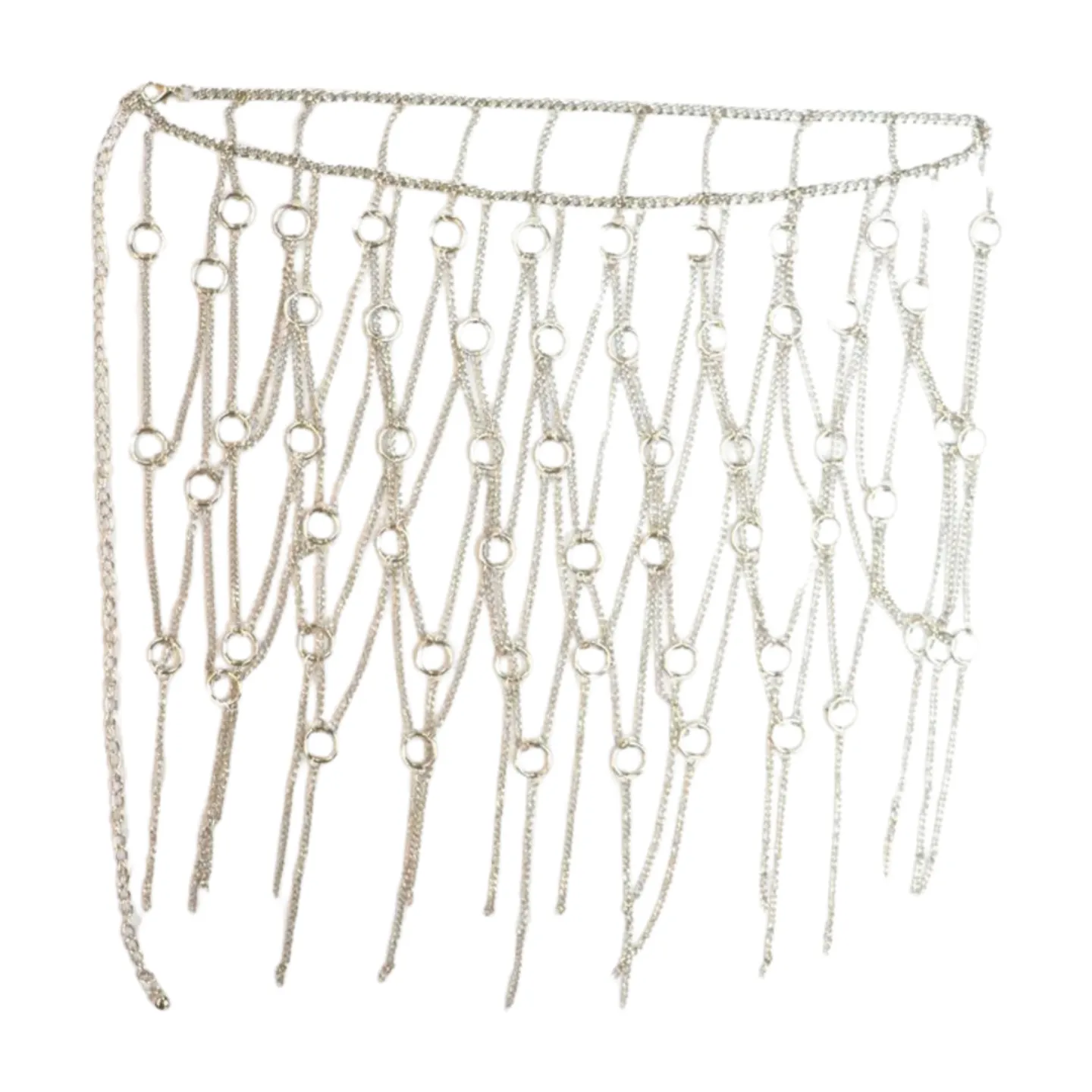New Women Silver Metal Chain Circle Rings Skirt Belt High Waist S M