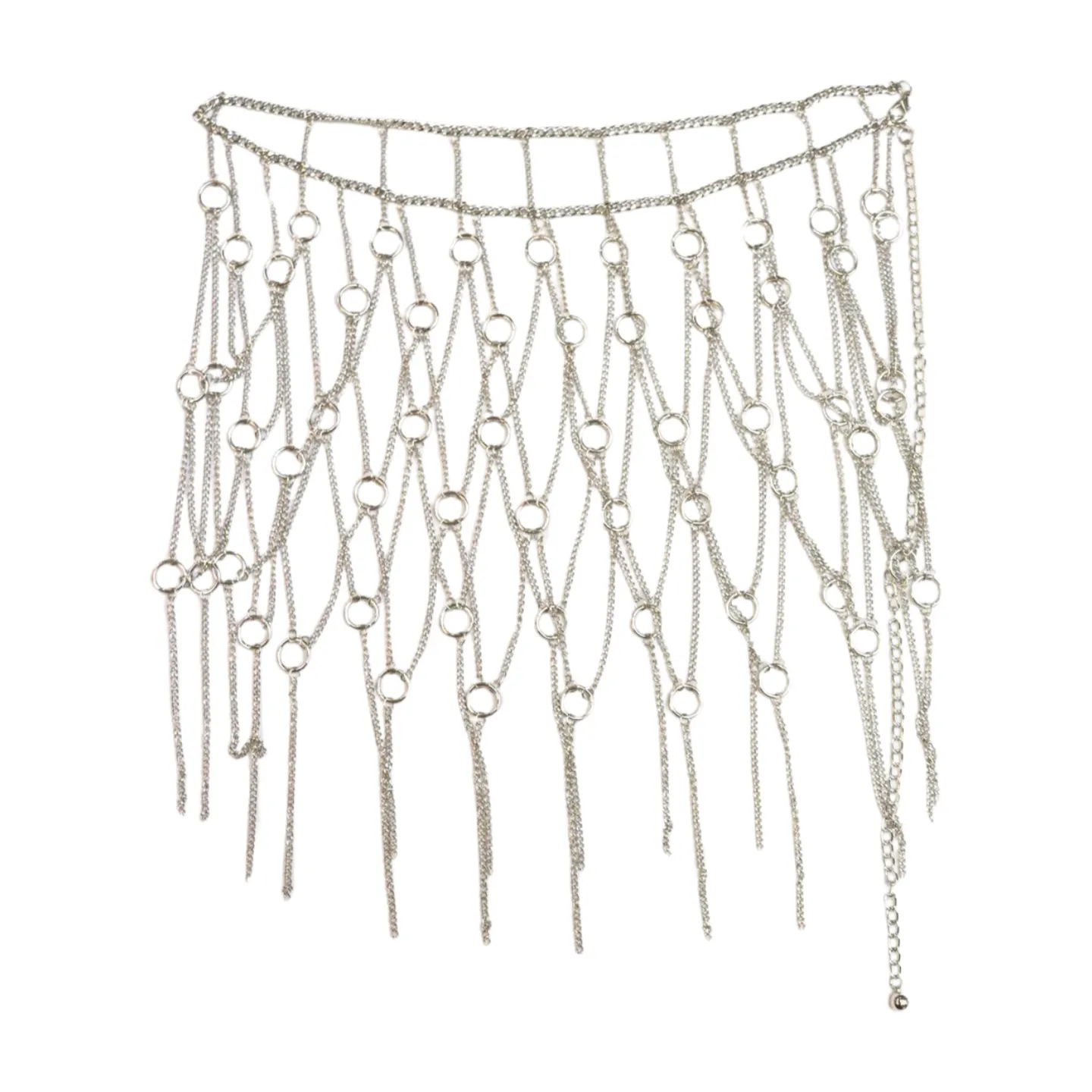 New Women Silver Metal Chain Circle Rings Skirt Belt High Waist S M