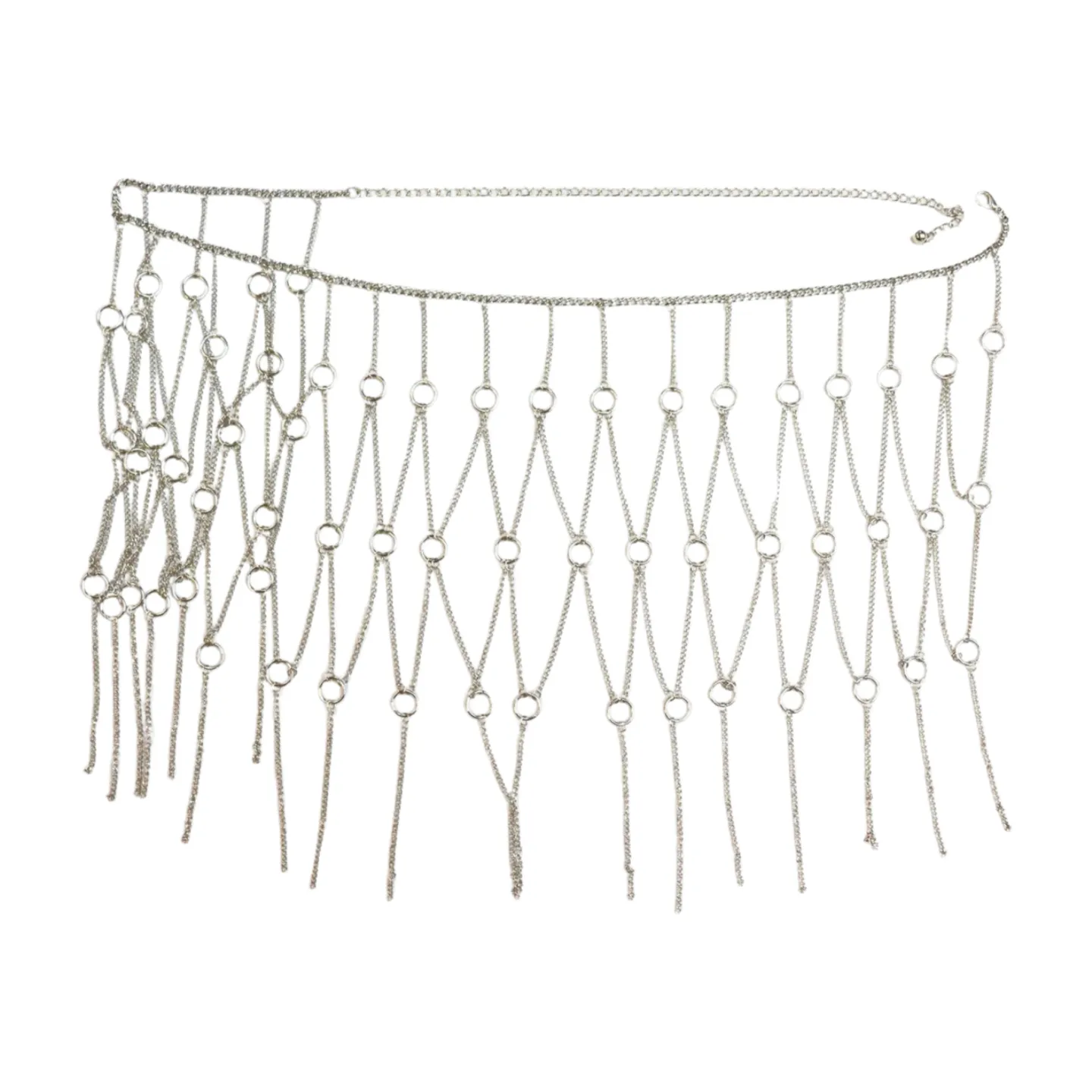 New Women Silver Metal Chain Circle Rings Skirt Belt High Waist S M