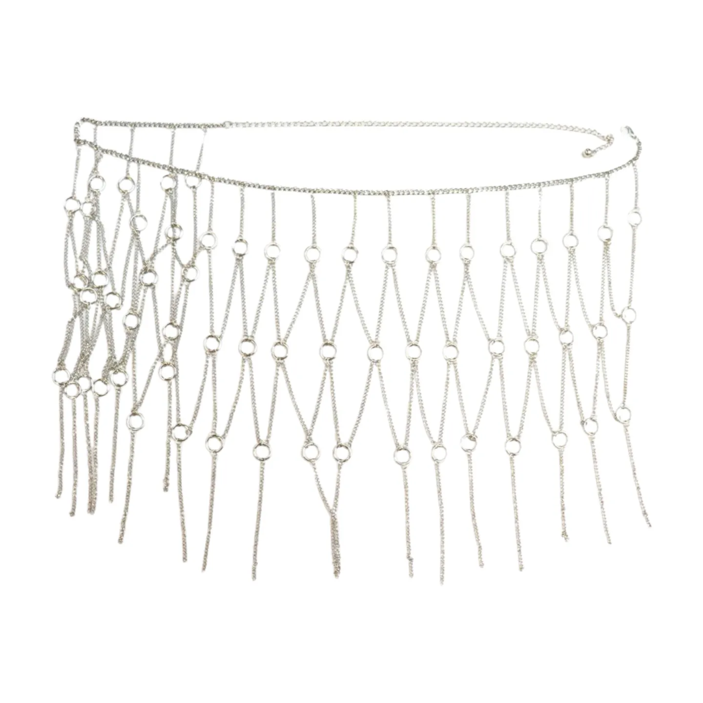 New Women Silver Metal Chain Circle Rings Skirt Belt High Waist S M