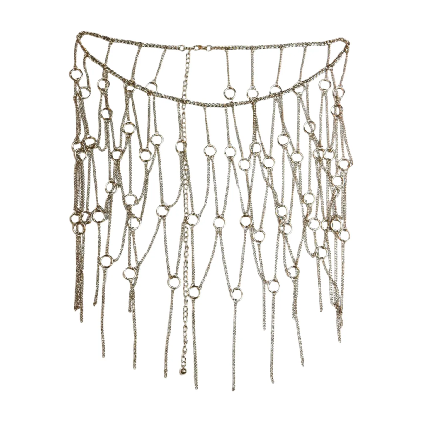New Women Silver Metal Chain Circle Rings Skirt Belt High Waist S M