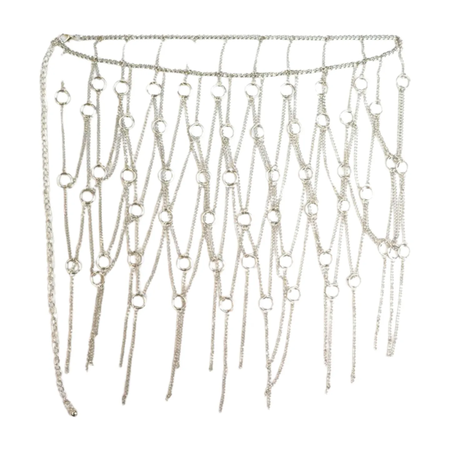 New Women Silver Metal Chain Circle Rings Skirt Belt High Waist S M