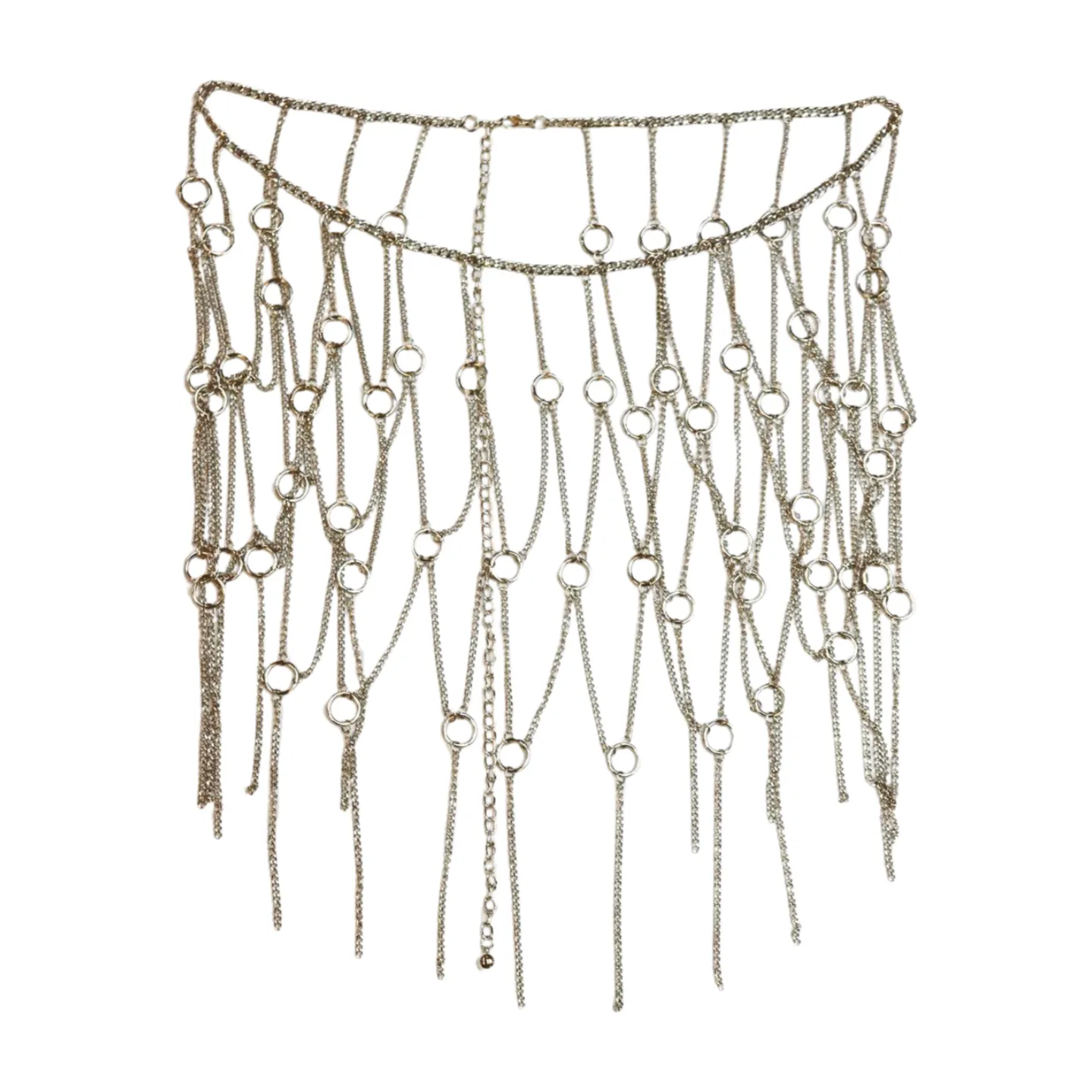 New Women Silver Metal Chain Circle Rings Skirt Belt High Waist S M