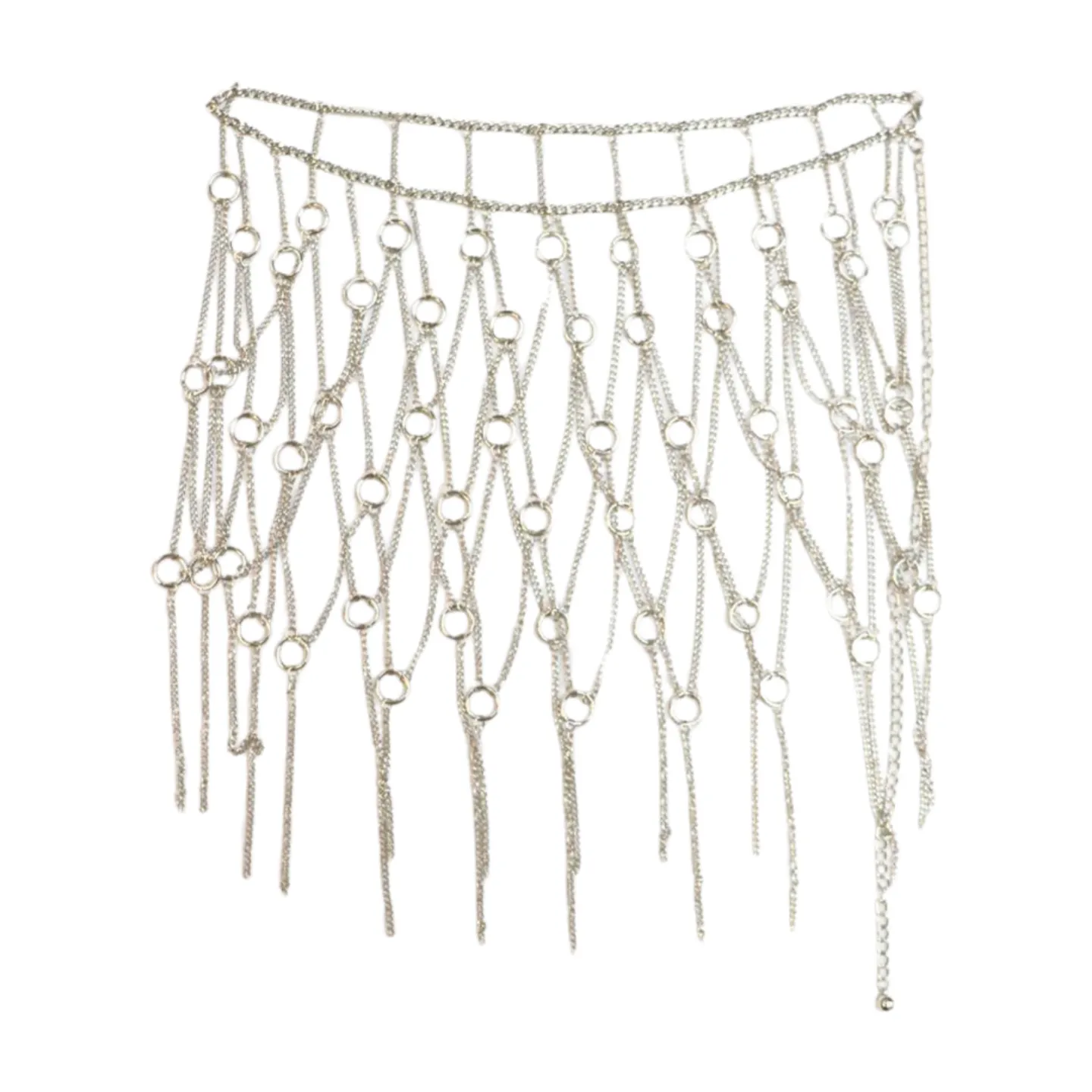 New Women Silver Metal Chain Circle Rings Skirt Belt High Waist S M