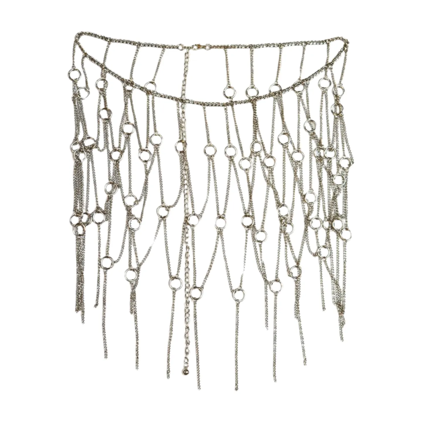 New Women Silver Metal Chain Circle Rings Skirt Belt High Waist S M