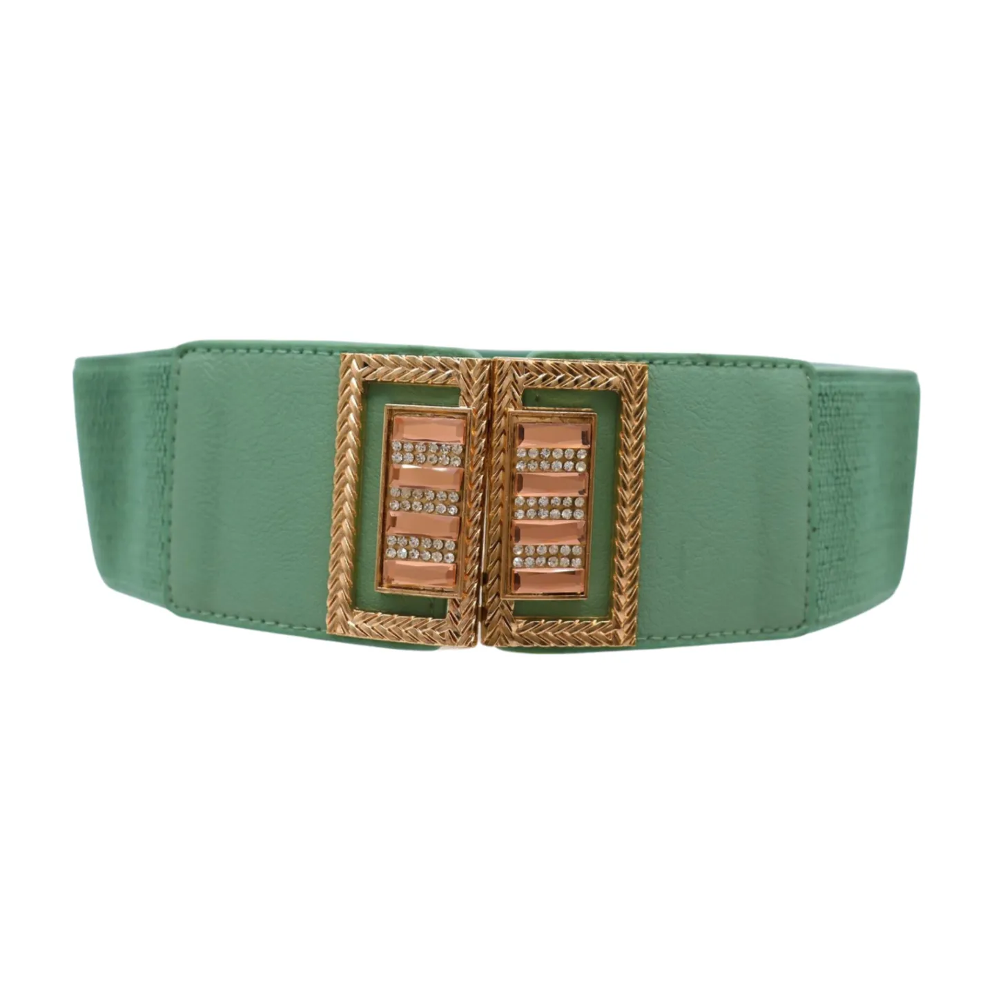 New Women Teal Blue Elastic Fashion Belt Gold Metal Bling Square Buckle S M