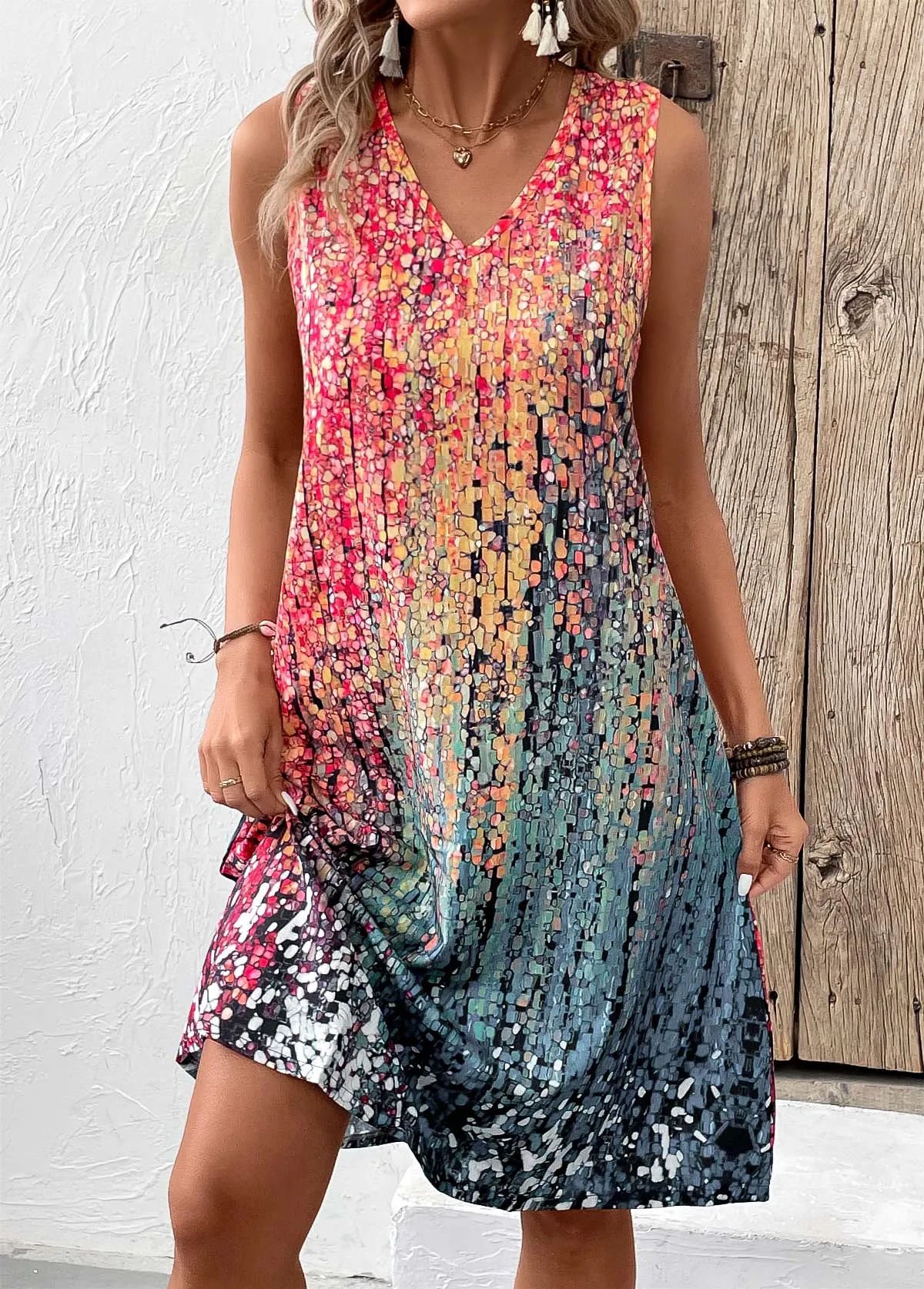 New Women's MODLILY DESIGN Coral A Line Sleeveless V Neck Dress Sz M, Retails $47 
