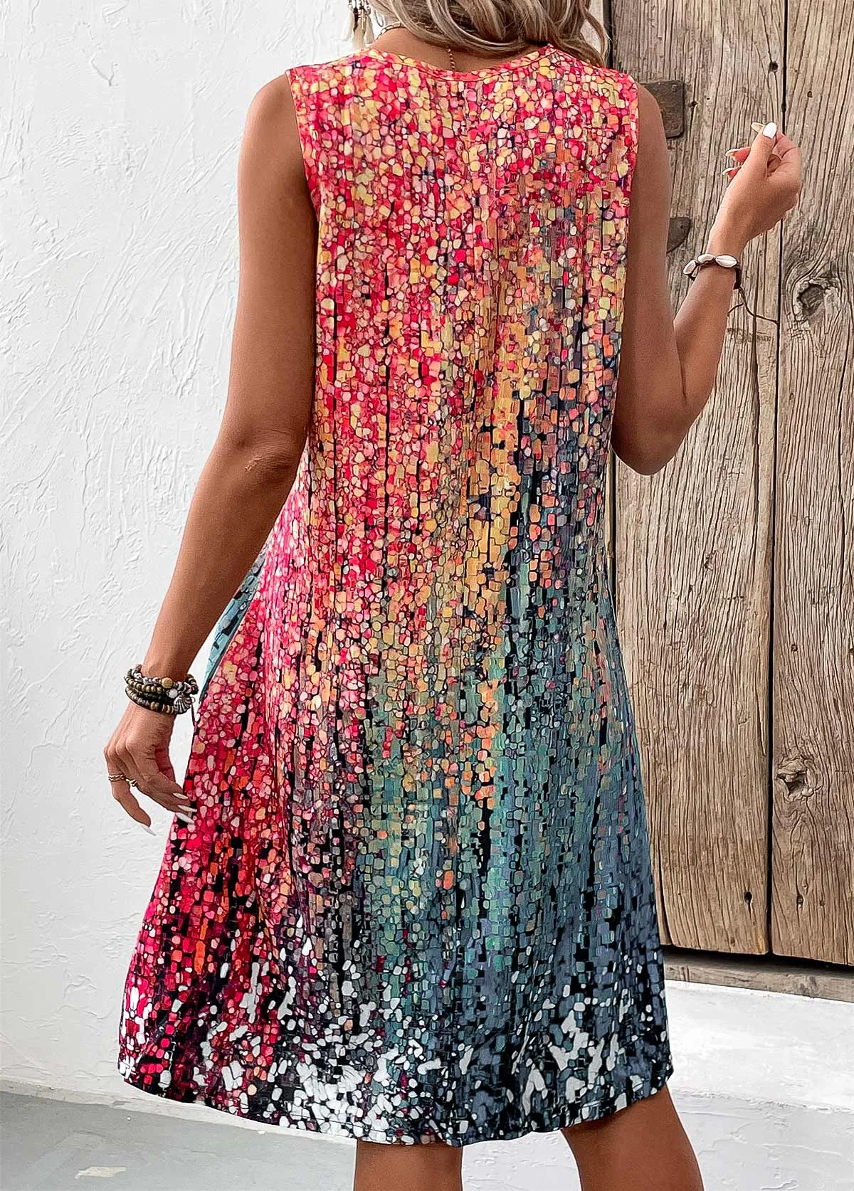 New Women's MODLILY DESIGN Coral A Line Sleeveless V Neck Dress Sz M, Retails $47 
