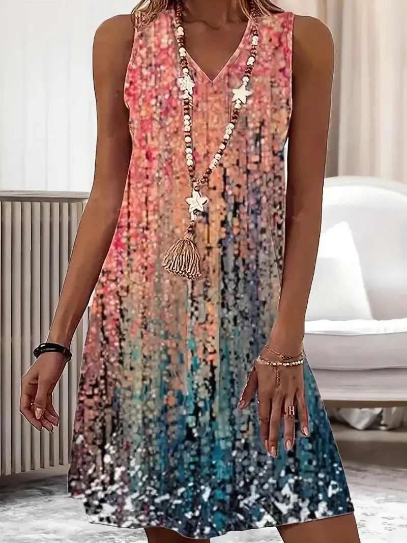 New Women's MODLILY DESIGN Coral A Line Sleeveless V Neck Dress Sz M, Retails $47 
