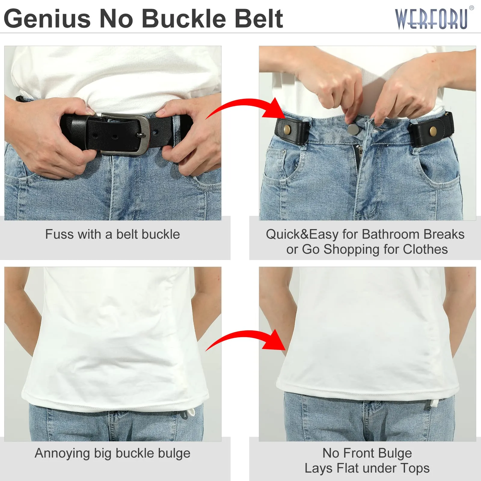 No Buckle Show Belt for Men Buckle Free Stretch Belt for Jeans Pants 1.38 Inches Wide