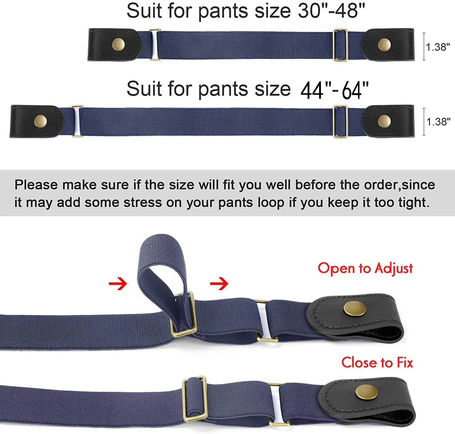 No Buckle Show Belt for Men Buckle Free Stretch Belt for Jeans Pants 1.38 Inches Wide