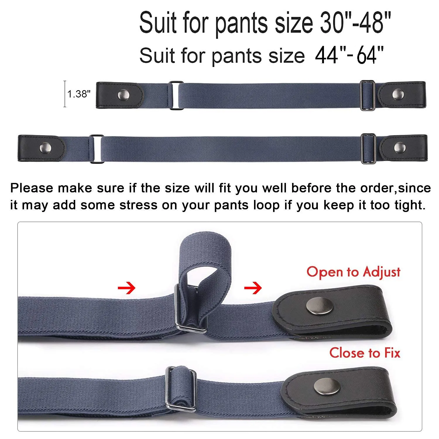 No Buckle Show Belt for Men Buckle Free Stretch Belt for Jeans Pants 1.38 Inches Wide