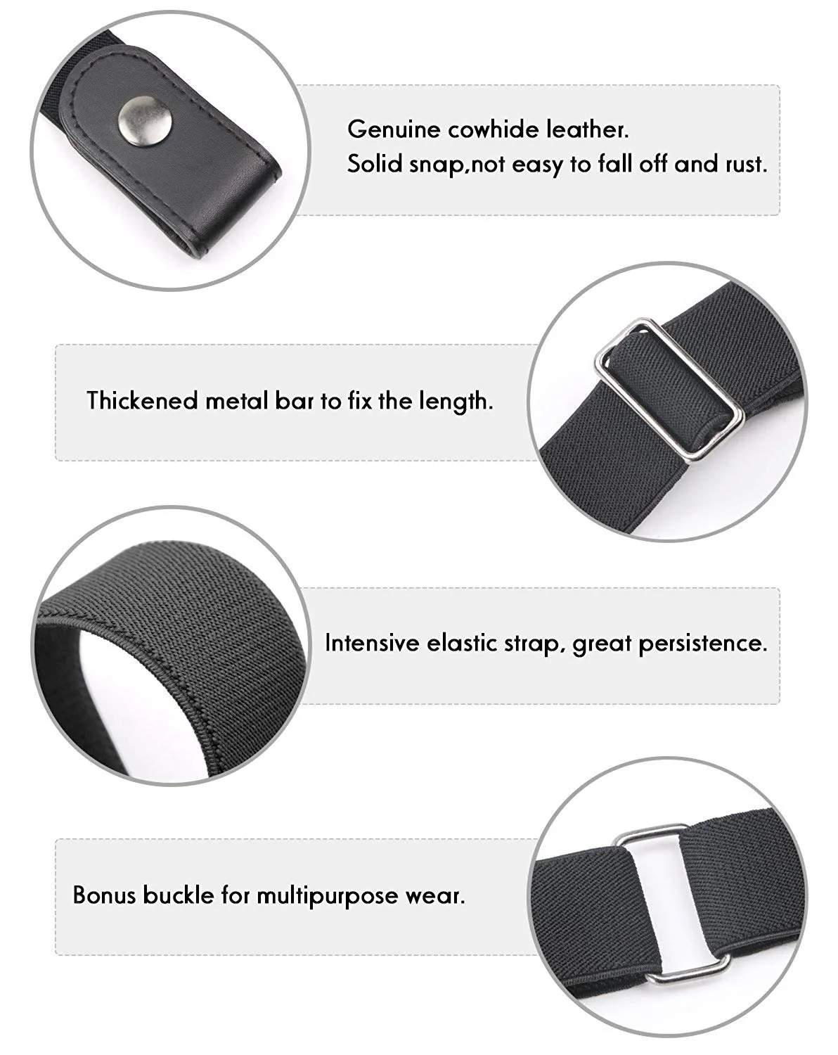 No Buckle Women/Men Invisible Belt Elastic Waist Belt Up to 48" for Jeans Pants Dresses