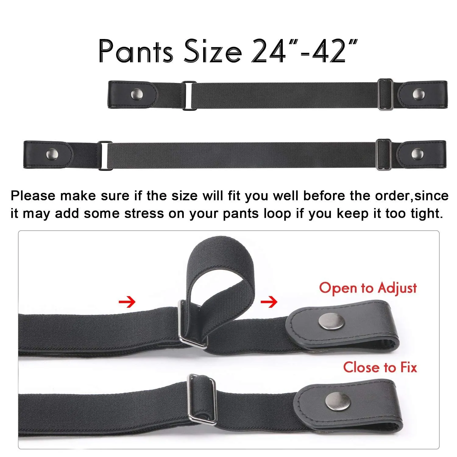 No Buckle Women/Men Invisible Belt Elastic Waist Belt Up to 48" for Jeans Pants Dresses