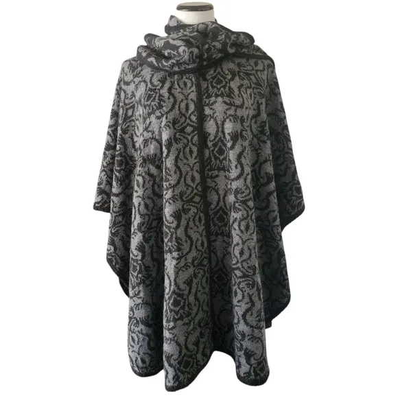 NOVICA Black/Gray Alpaca Wool Blend Knitted Jaquard Handmade Cape/Cloak OSFA