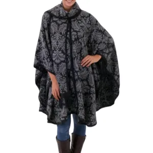 NOVICA Black/Gray Alpaca Wool Blend Knitted Jaquard Handmade Cape/Cloak OSFA