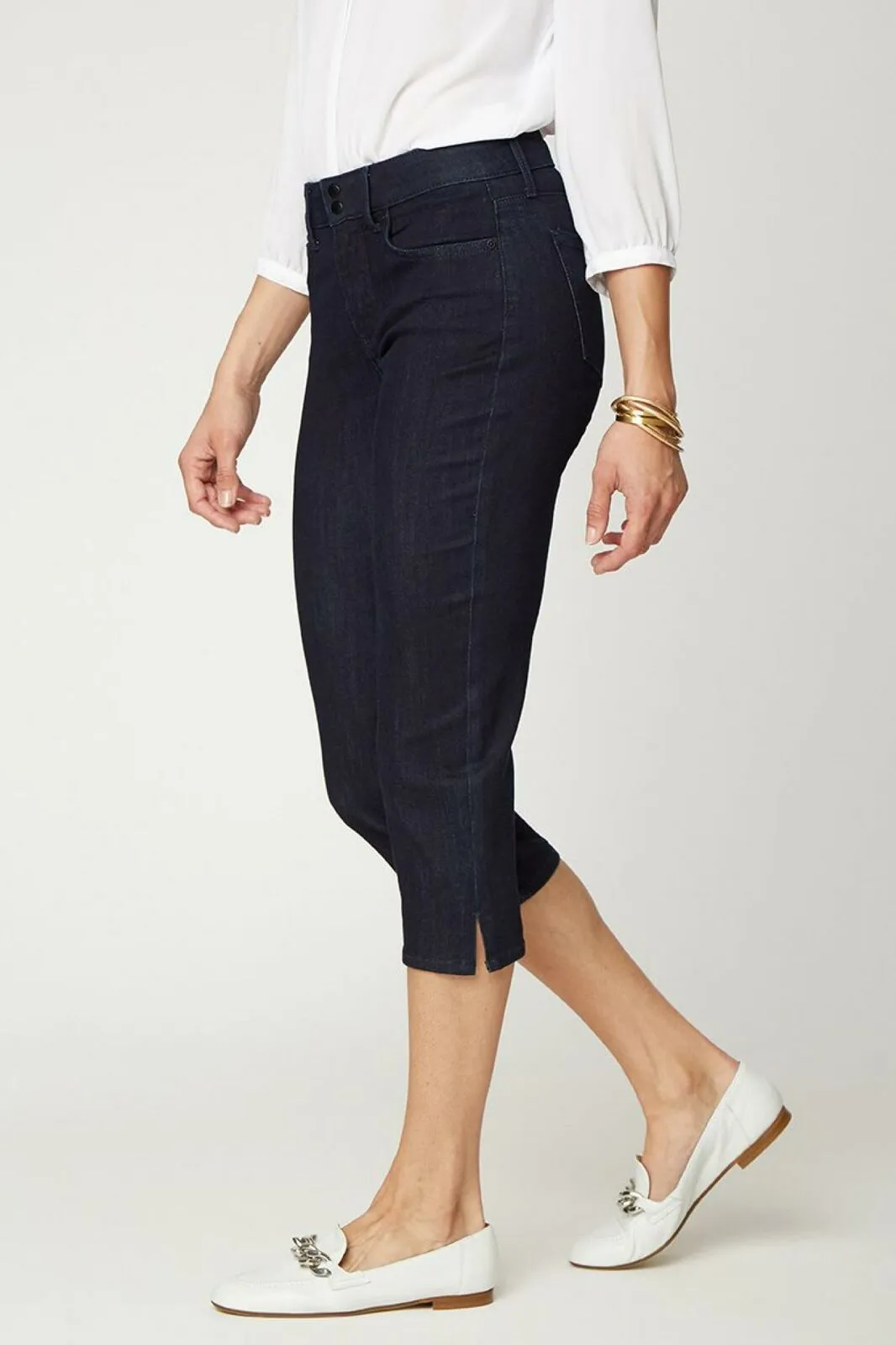NYDJ Slim Capri Jeans In Cool Embrace Denim With Double Snap Waist Dark Navy 8
