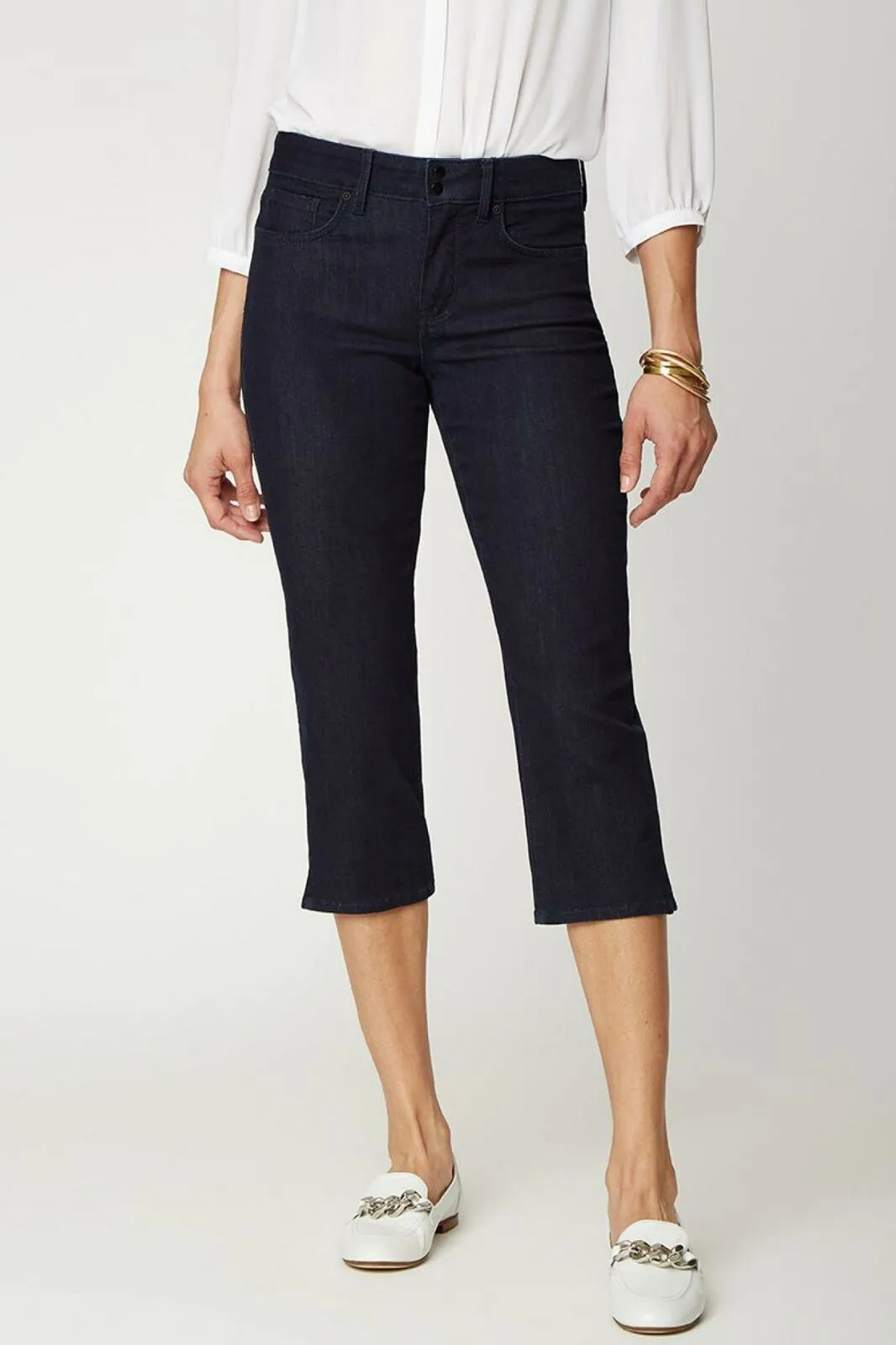 NYDJ Slim Capri Jeans In Cool Embrace Denim With Double Snap Waist Dark Navy 8