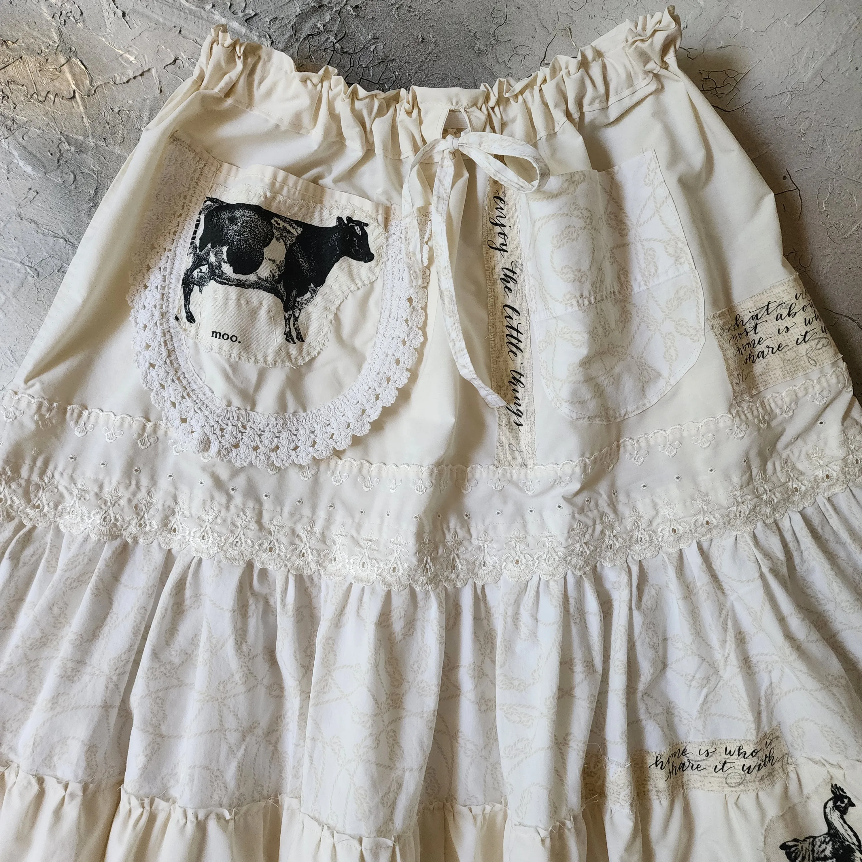 OINK OINK /  Designer Maxi Skirt Boho Vintage Boro Patchwork Upcycled Antique Lace Sustainable Off-White Cotton Ruffle Skirt