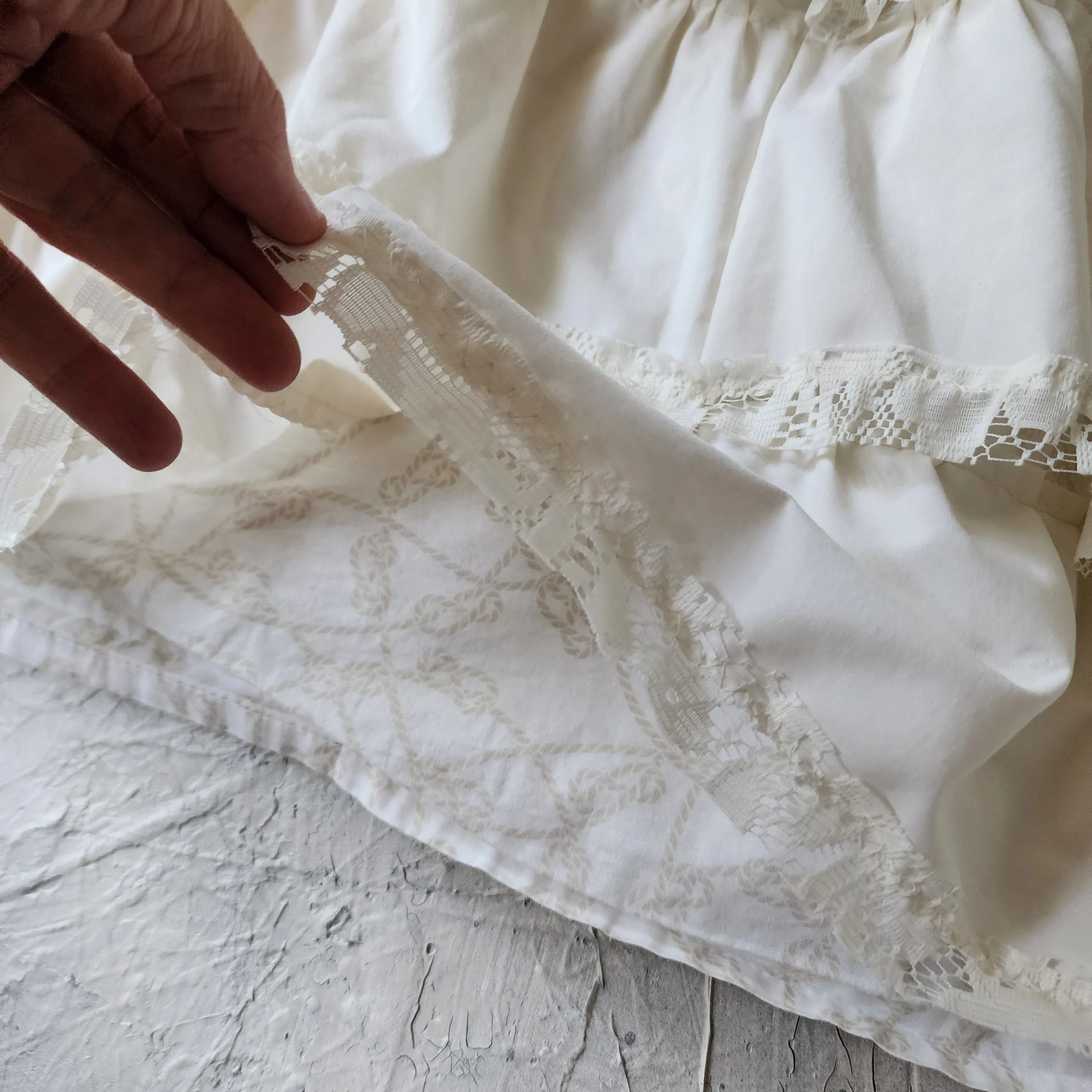 OINK OINK /  Designer Maxi Skirt Boho Vintage Boro Patchwork Upcycled Antique Lace Sustainable Off-White Cotton Ruffle Skirt